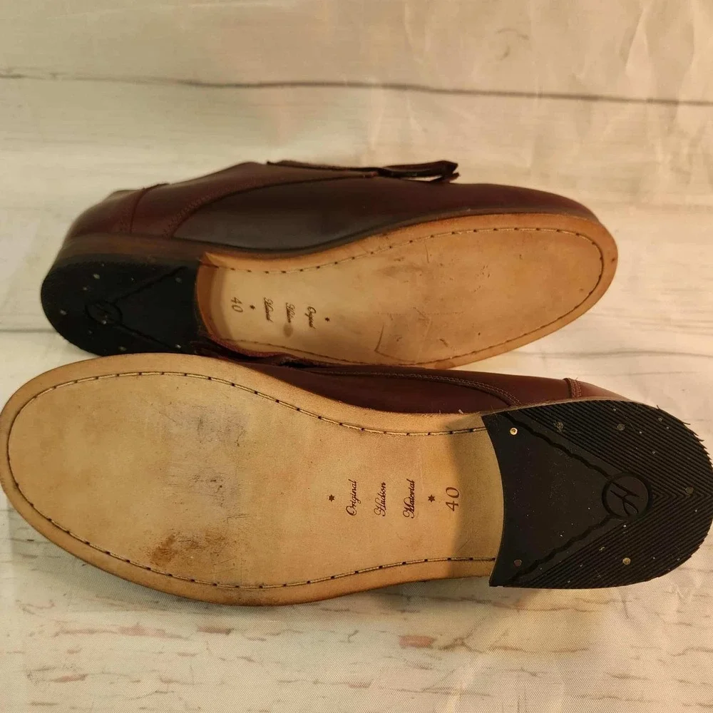 Burgundy Leather Monk Strap Loafer Shoe with Fringe and Brogue‎ Detail Men 40 eu